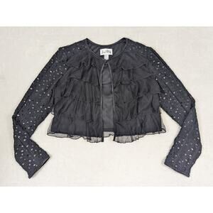 Josef Ribkoff Cropped Black Shrug Cardigan Lightweight Sequins Women's Size 12